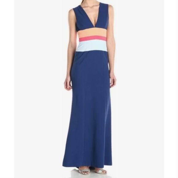 BCBGMaxAzria Lizette Maxi Dress Womens 4 Blue Colorblock Sleeveless Event Formal - Picture 1 of 7
